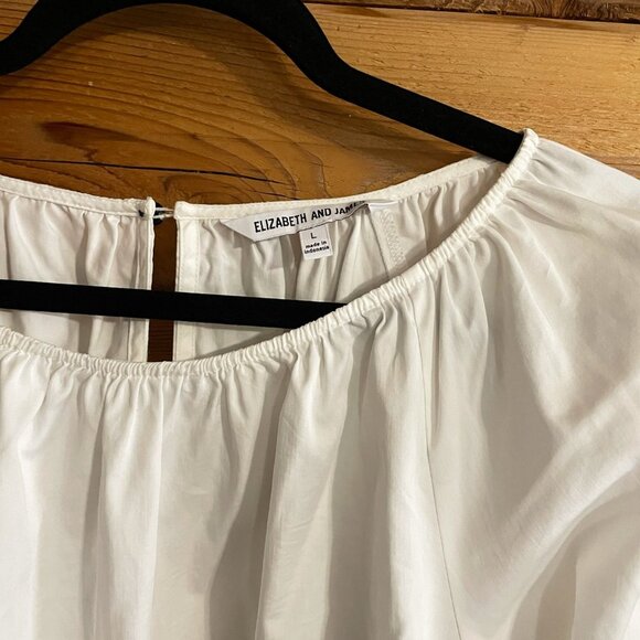 Elizabeth & James Top Womens Peasant White Embroidered Smocked Sleeve Boho Large - Picture 6 of 11